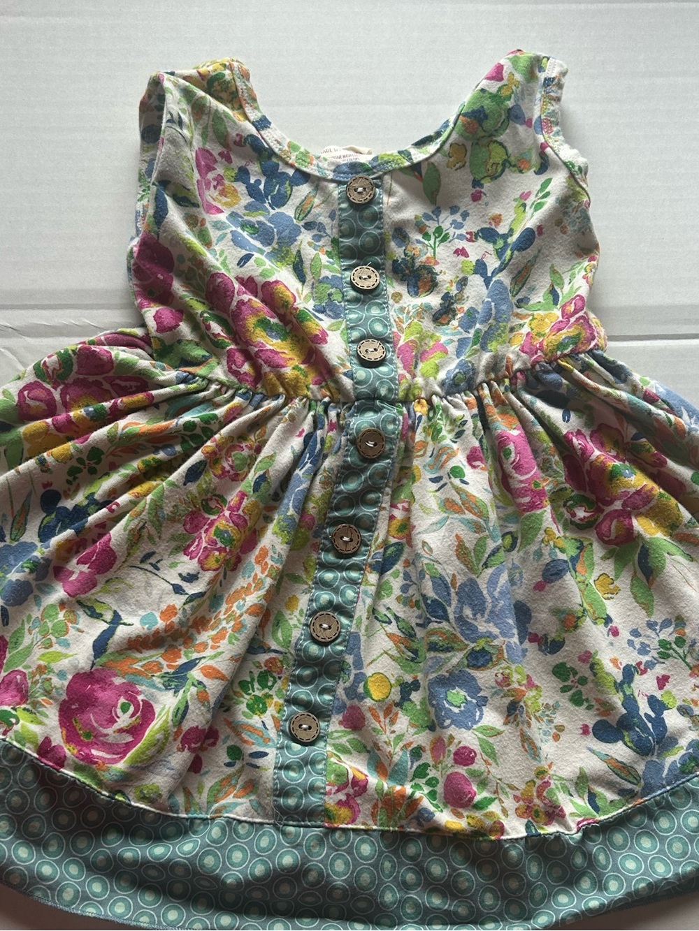 cheeky plum Floral Button-Front Girls' Dress in Teal, Pink, Yellow
